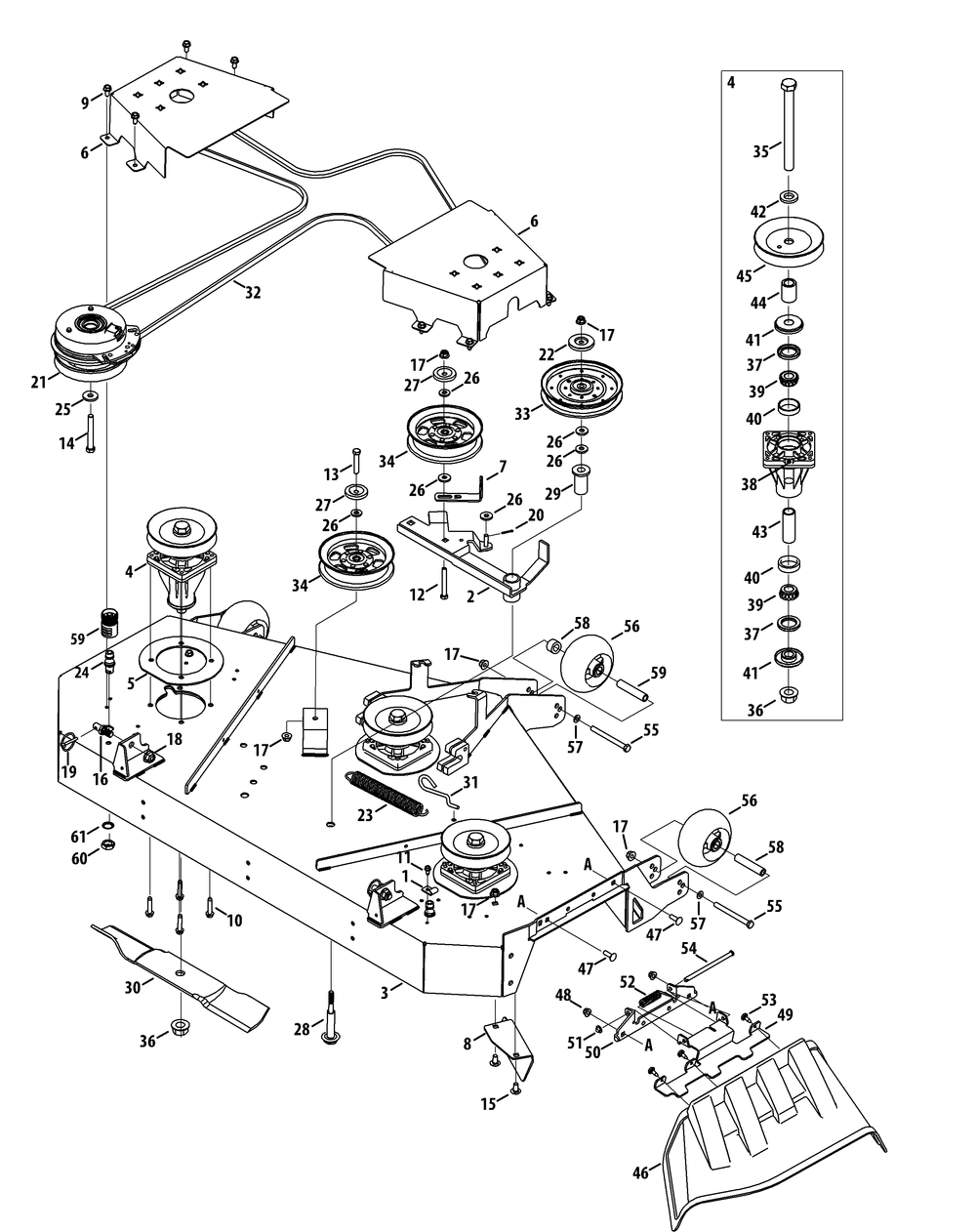 Mower Deck 54-Inch Deck Diagram and Parts List for Z-FORCESZ54 (17ASDGHC-17ASDGHC010)(2015) Cub Cadet Lawn Tractor